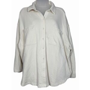 Aerie Oversized Cream Fleece Shacket L | Cozy‎ Lumberjane Cabin Soft Button Down